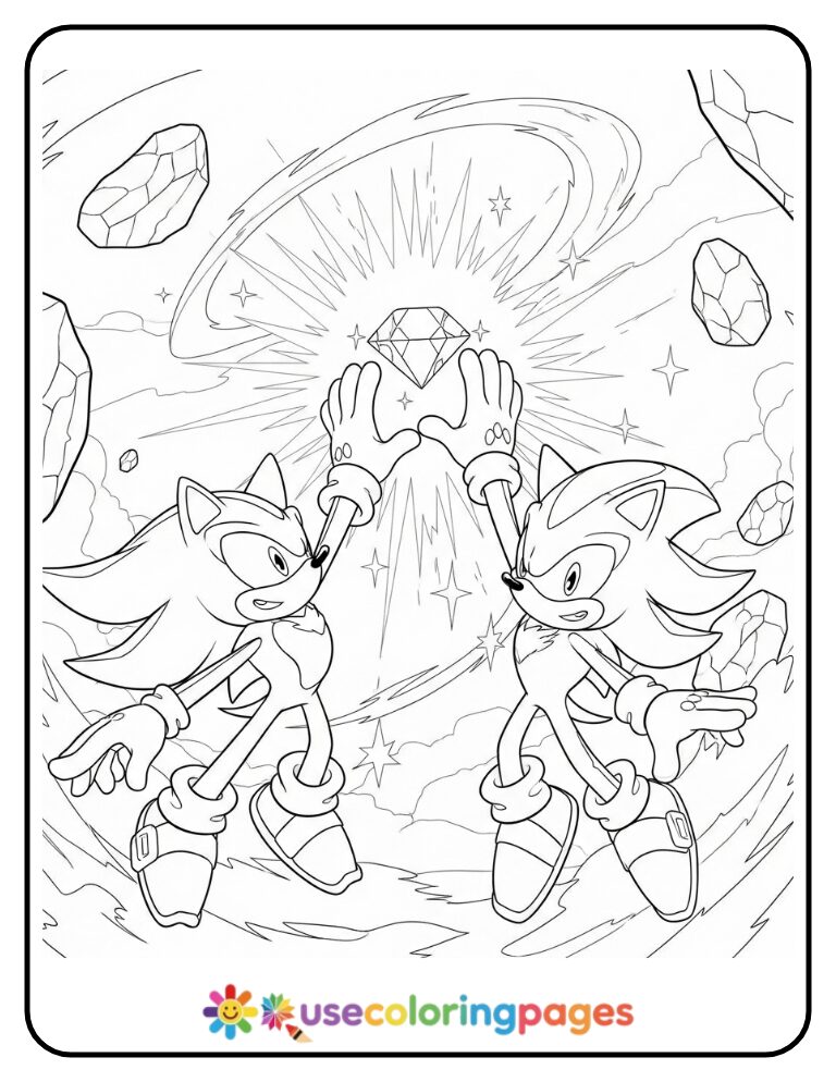 Sonic and Shadow Chaos Emerald Duel Coloring Page