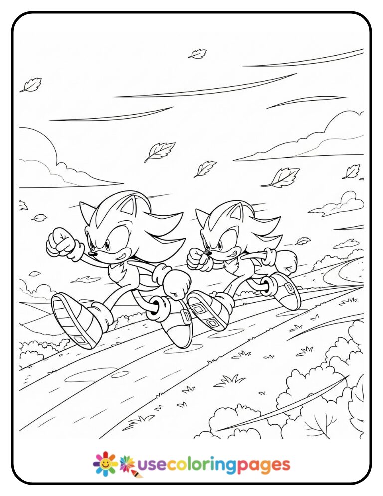 Sonic and Shadow Running Side by Side Coloring Page