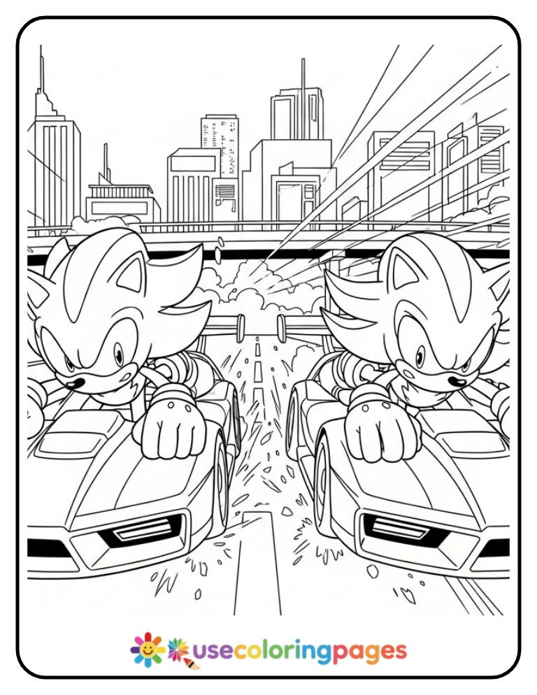 Sonic and Shadow Street Racing Coloring Page