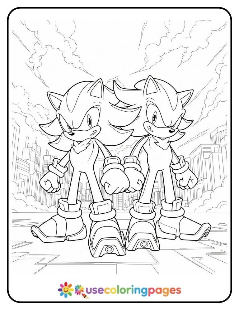 Sonic and Shadow Team Up Moment Coloring Page