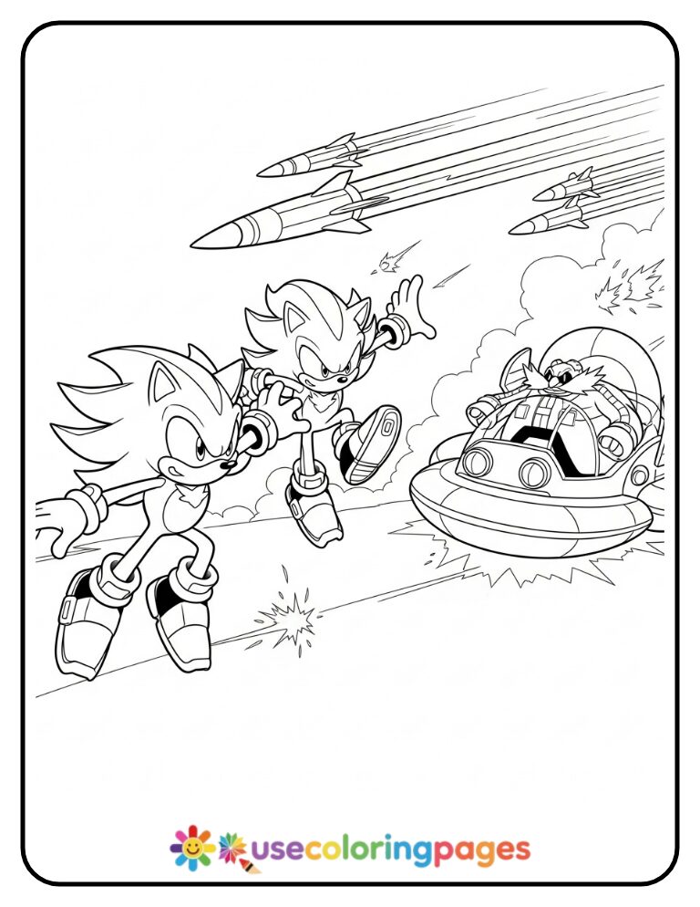 Sonic and Shadow vs Eggman Coloring Page