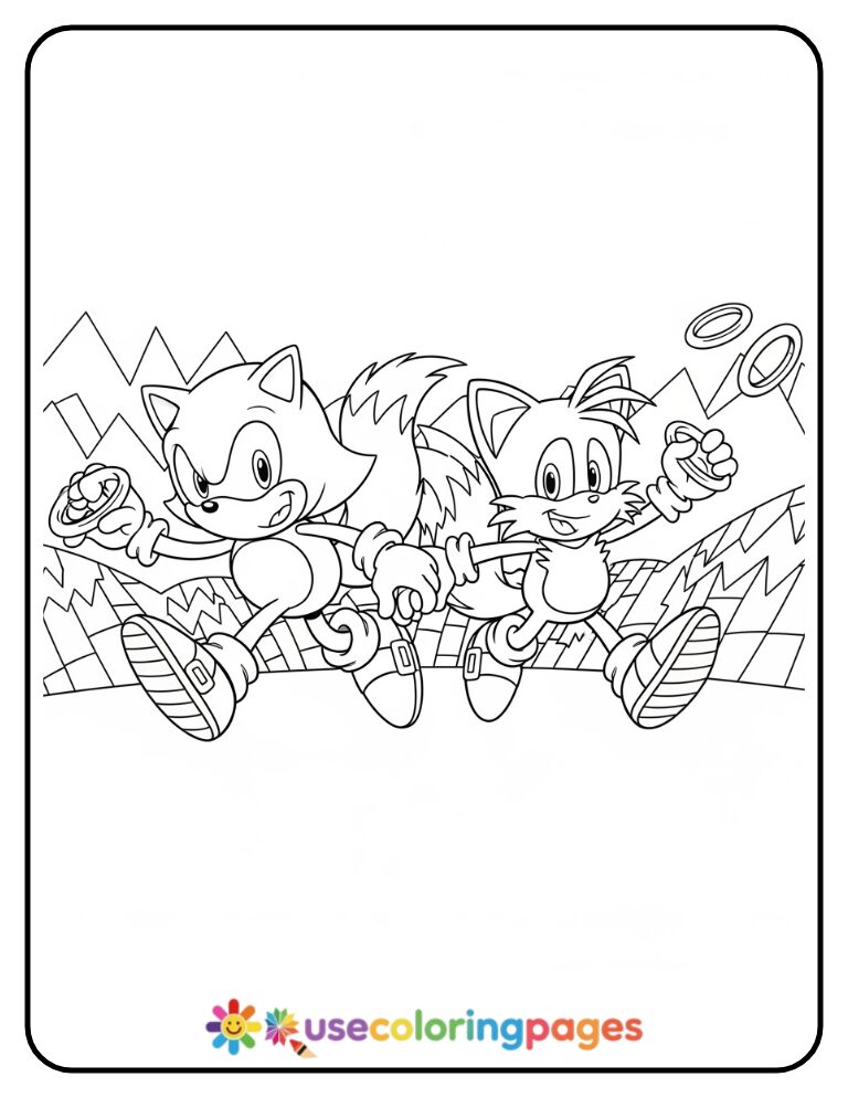 Sonic and Tails Collect Rings Together Coloring Page