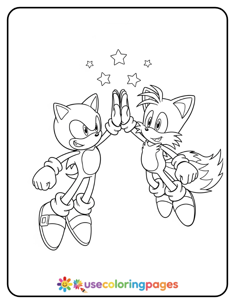 Sonic and Tails High-Five Coloring Page