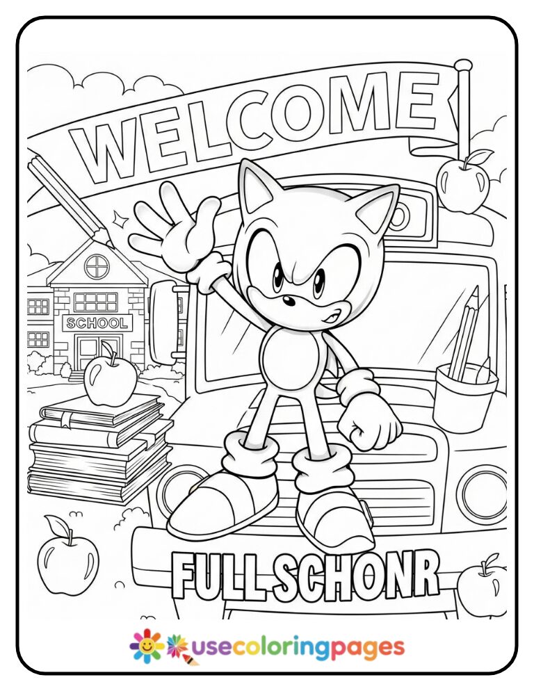 Sonic in School Bus for Back to School Coloring Page
