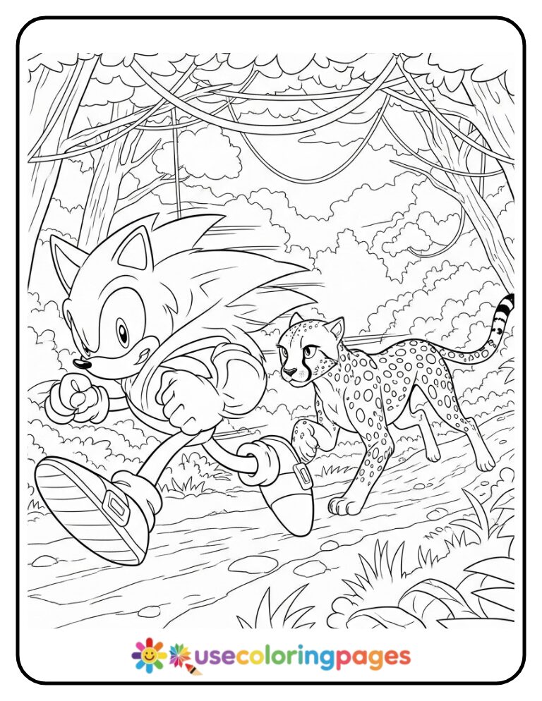 Sonic vs Cheetah Jungle Sprint Coloring Page