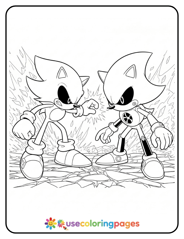 Sonic vs Metal Sonic Showdown Coloring Page