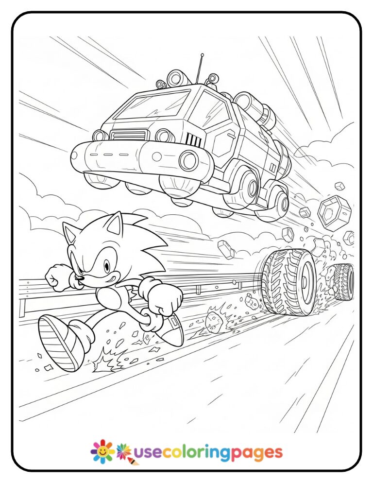 Sonic vs Robotnik Highway Pursuit Coloring Page