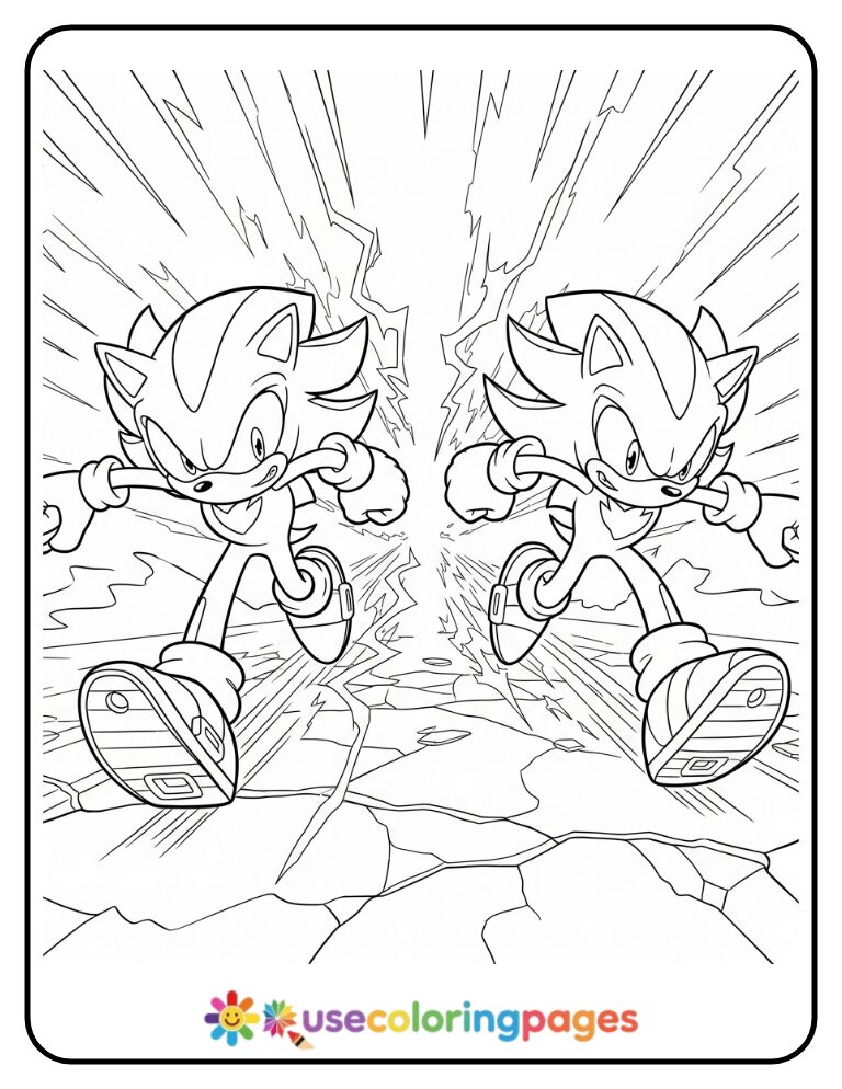 Sonic vs Shadow Speed Clash Coloring Page