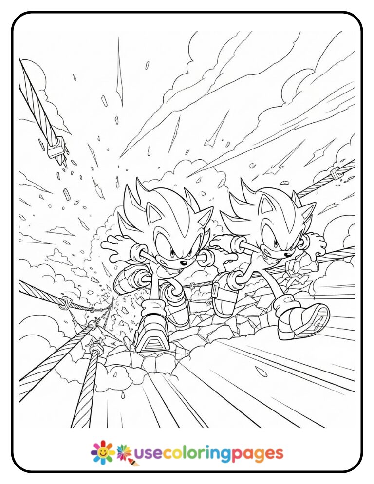 Sonic vs Shadow on Sky Bridge Coloring Page