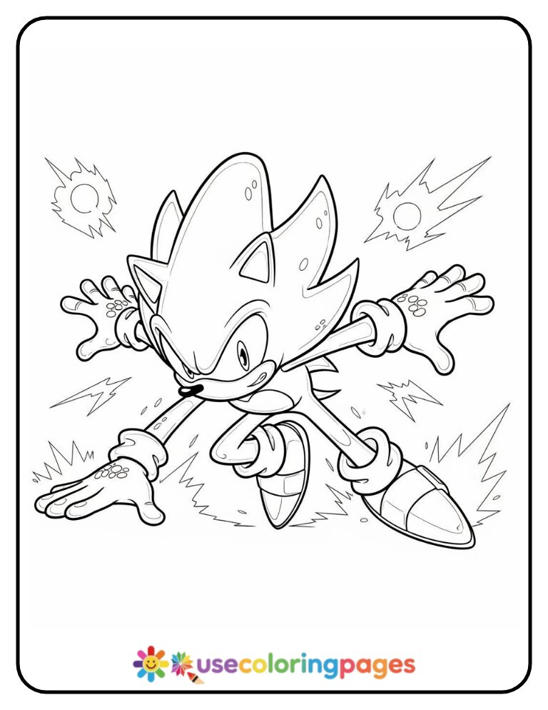 Super Sonic Hero Landing Coloring Page