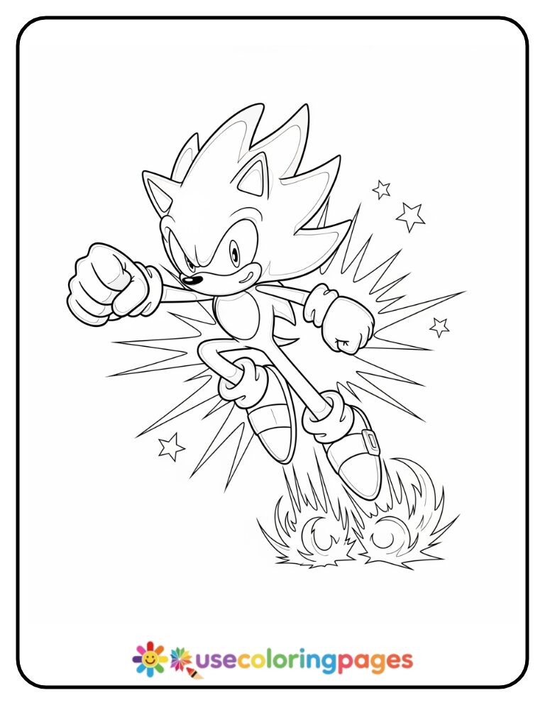 Super Sonic In Action Jump Coloring Page