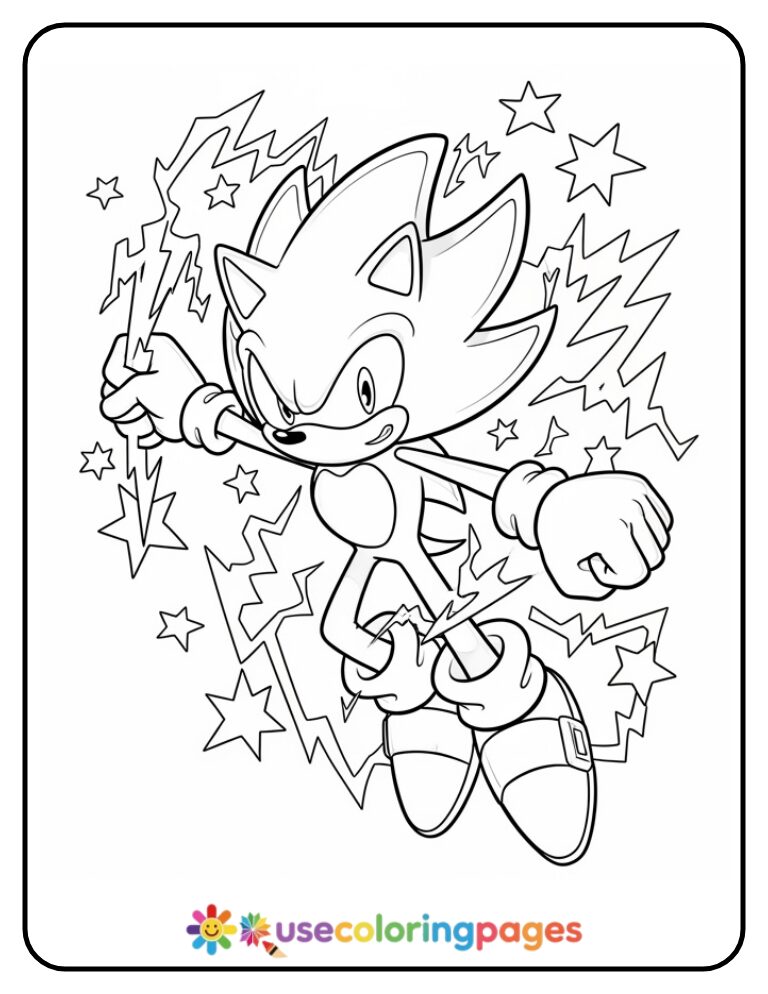 Super Sonic Power-Up Coloring Page Printable