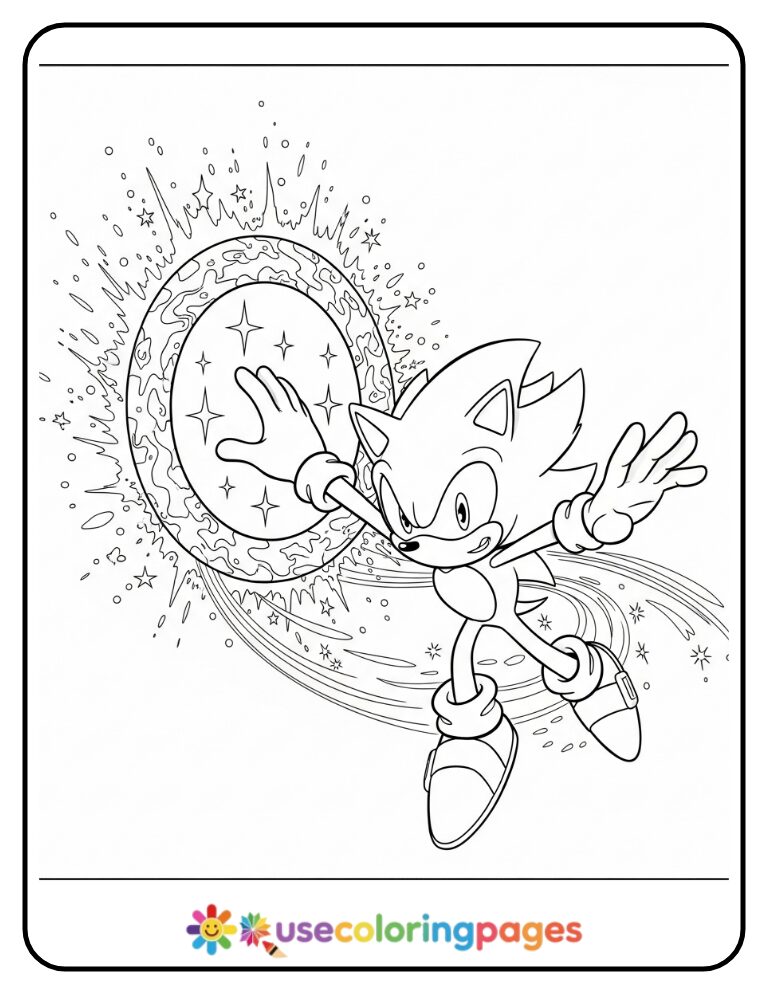Super Sonic Through Rainbow Portal Coloring Page