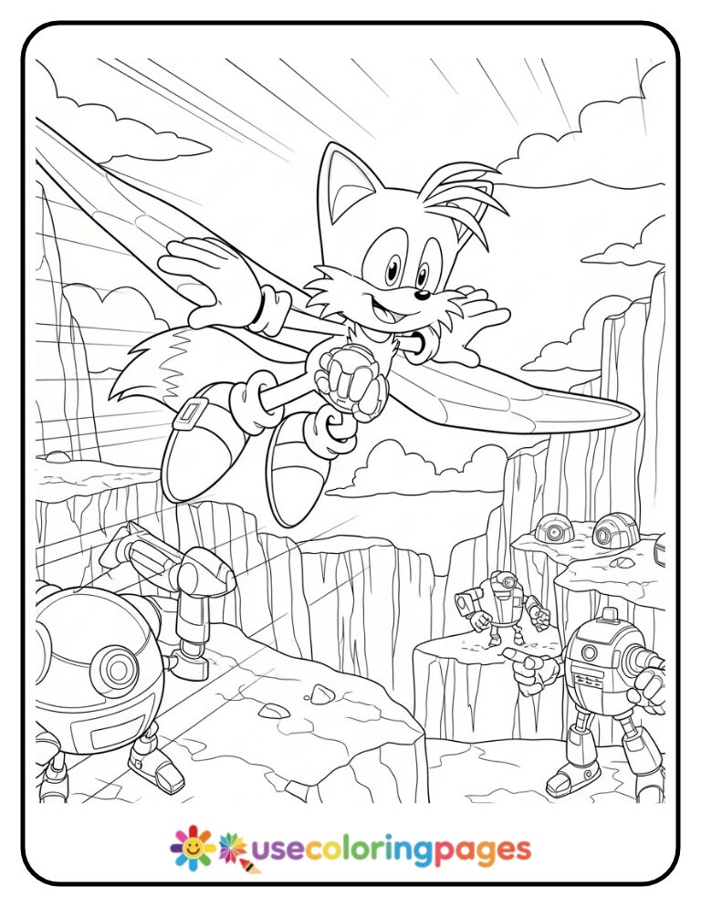 Tails Flies Sonic Over Canyon Chase Coloring Page