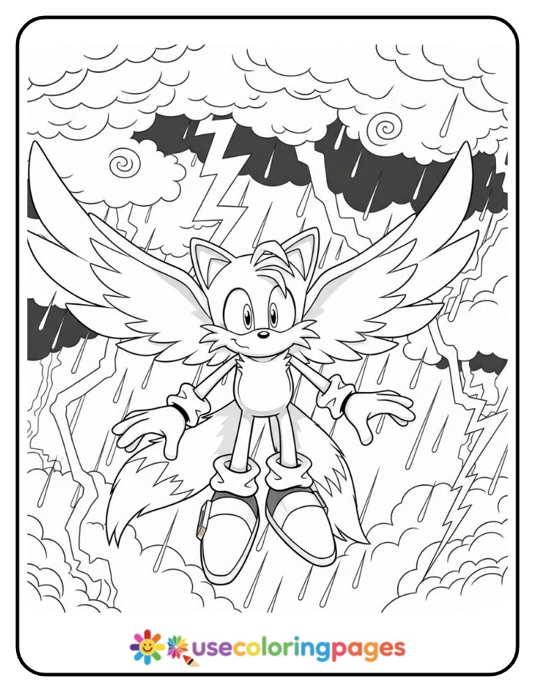 Tails Flies Through a Storm Coloring Page