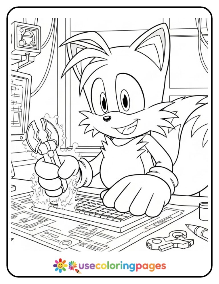Tails Invents in His Workshop Coloring Page