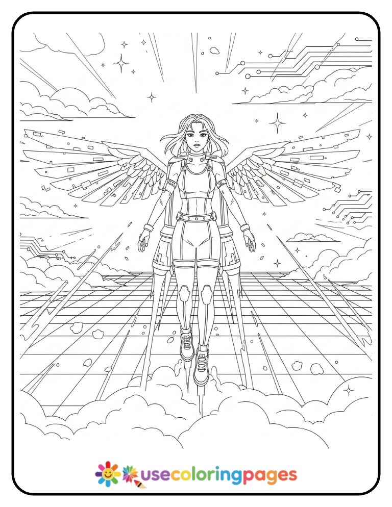 Tails Nine Takes Flight in Cyber Sky Coloring Page