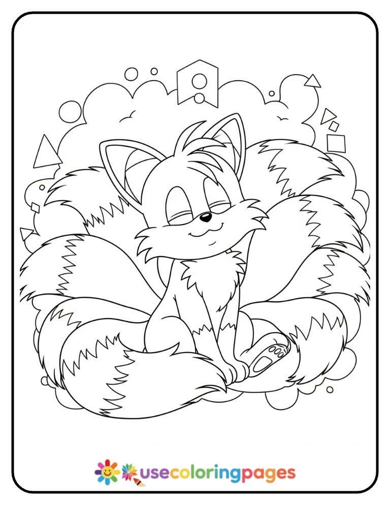 Tails Sitting and Smiling Coloring Page