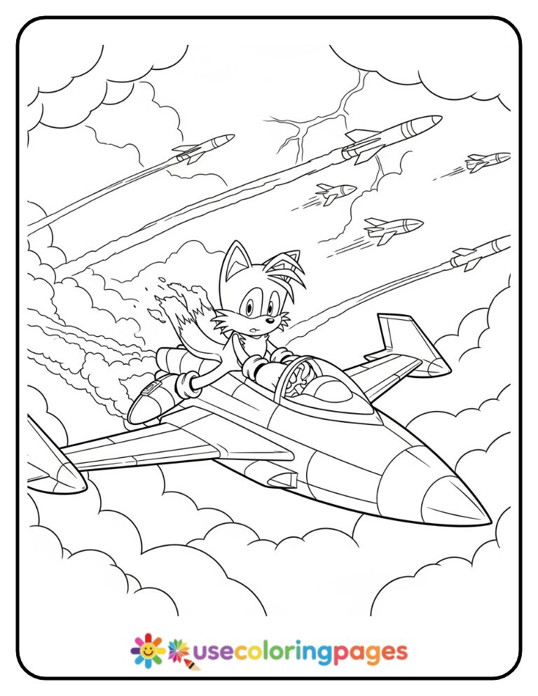 Tails in a Turbo Plane Chase Coloring Page