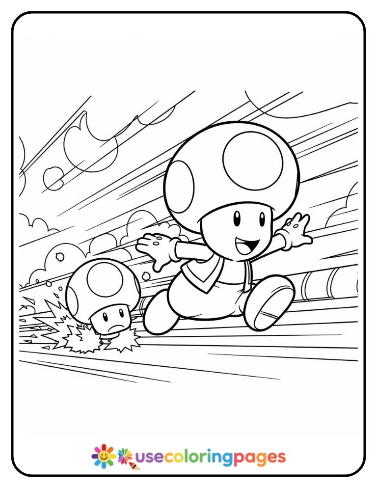 Toad Speeding with a Mushroom Boost Coloring Page