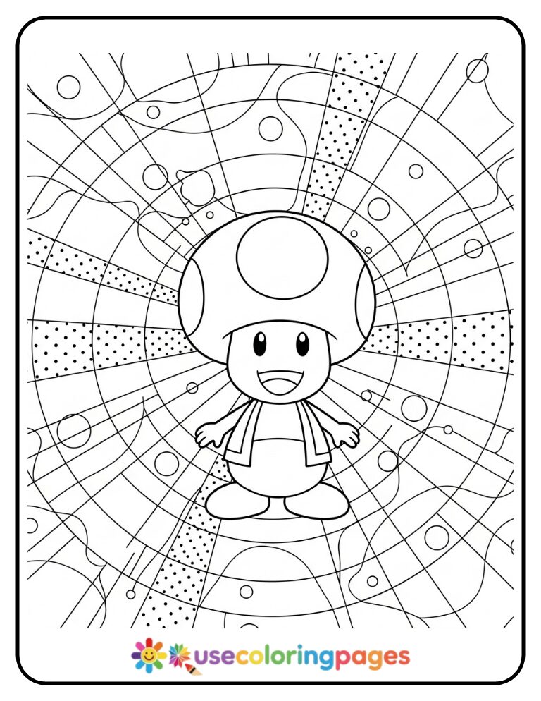 Toad Within Concentric Mushroom Patterns Coloring Page