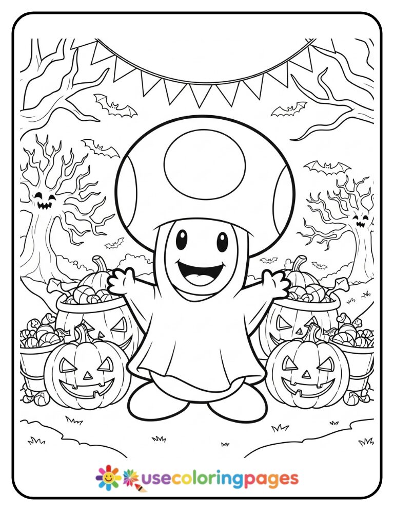 Toad at a Halloween Costume Party Coloring Page For Kids