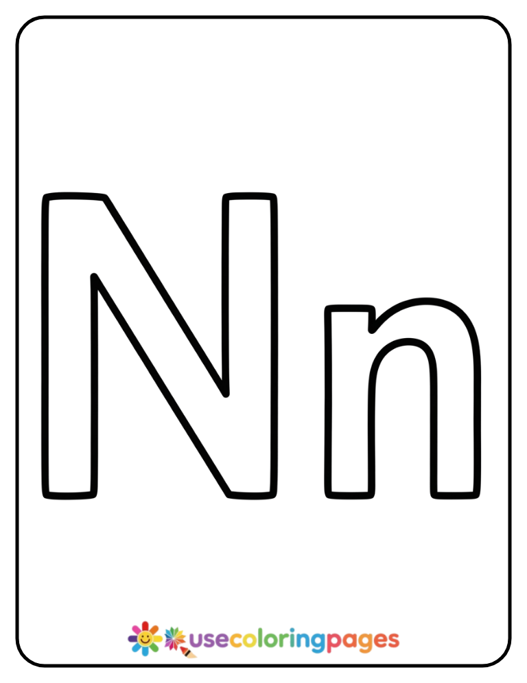 Uppercase and Lowercase N Coloring Page