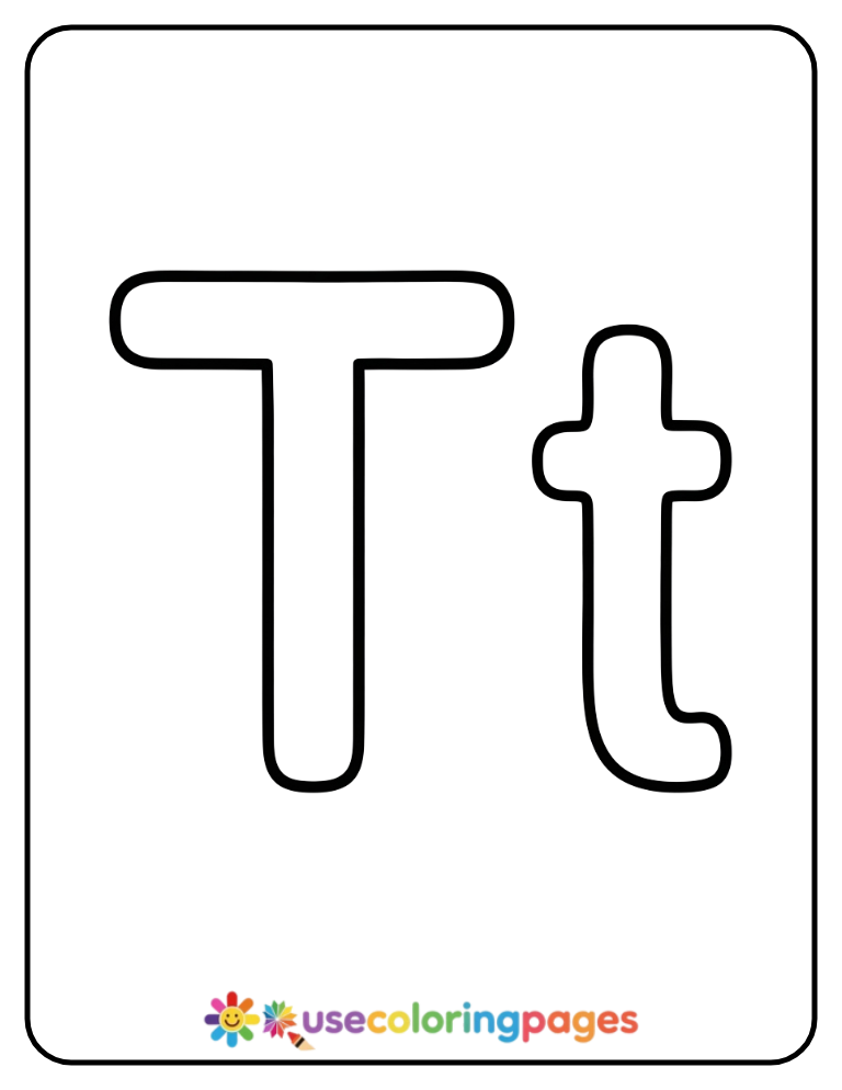 Uppercase and Lowercase T Coloring Page
