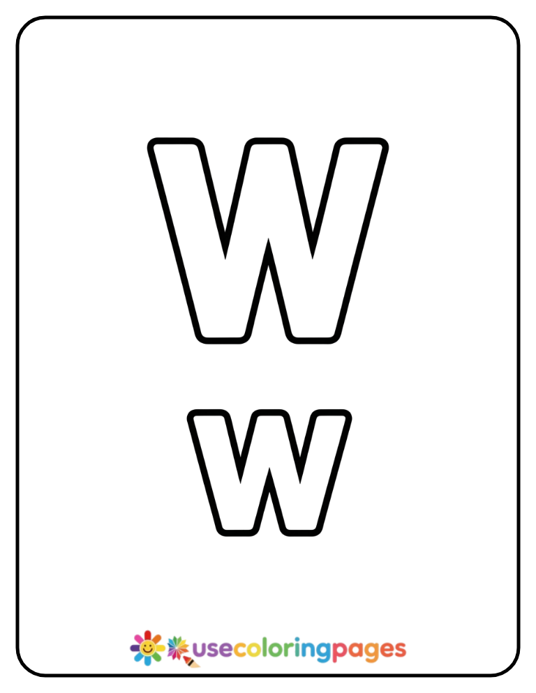 Uppercase and Lowercase W Coloring Page