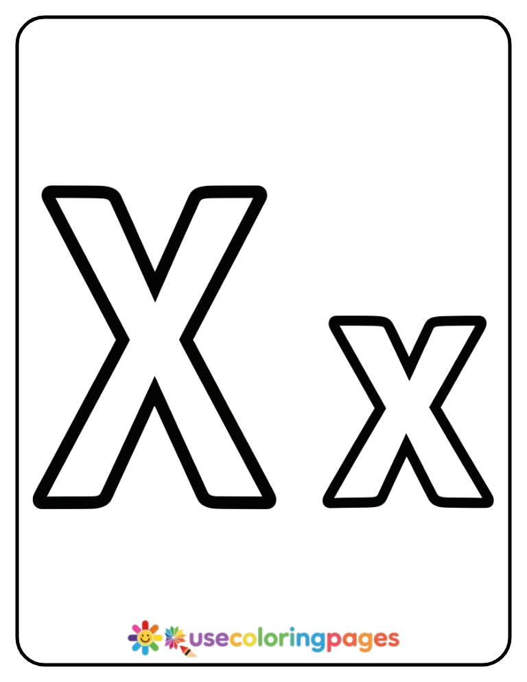 Uppercase and Lowercase X Coloring Page