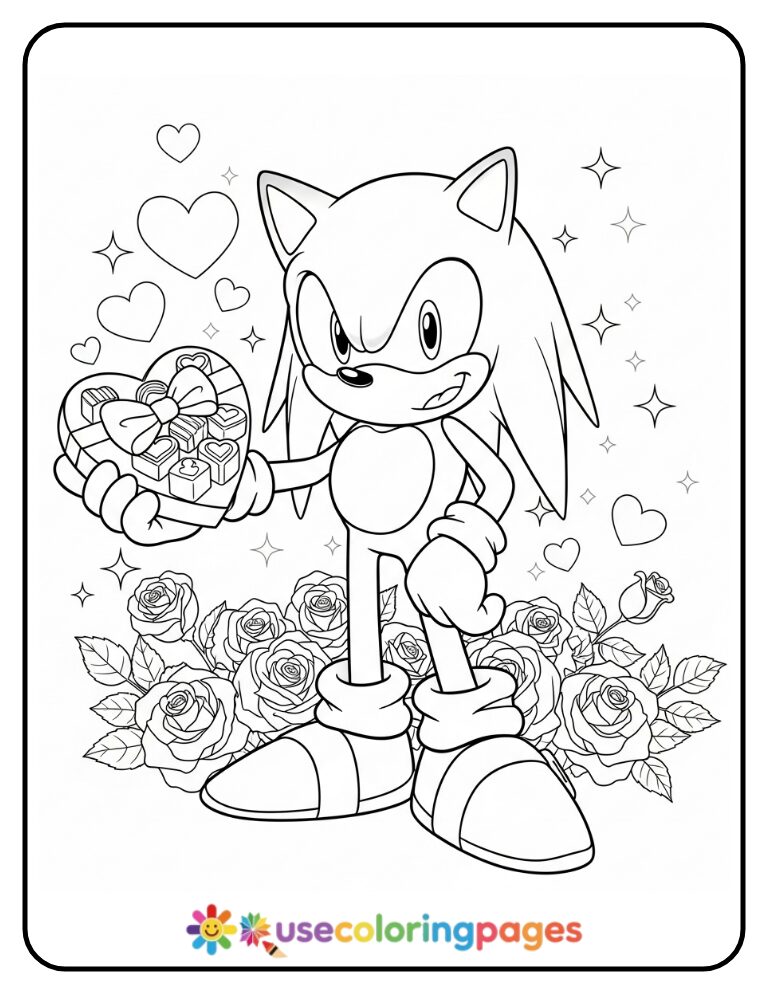 Valentine’s Day Sonic With Hearts Coloring Page