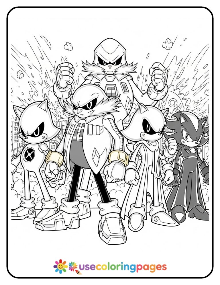 Villains of Sonic Group Pose Coloring Page