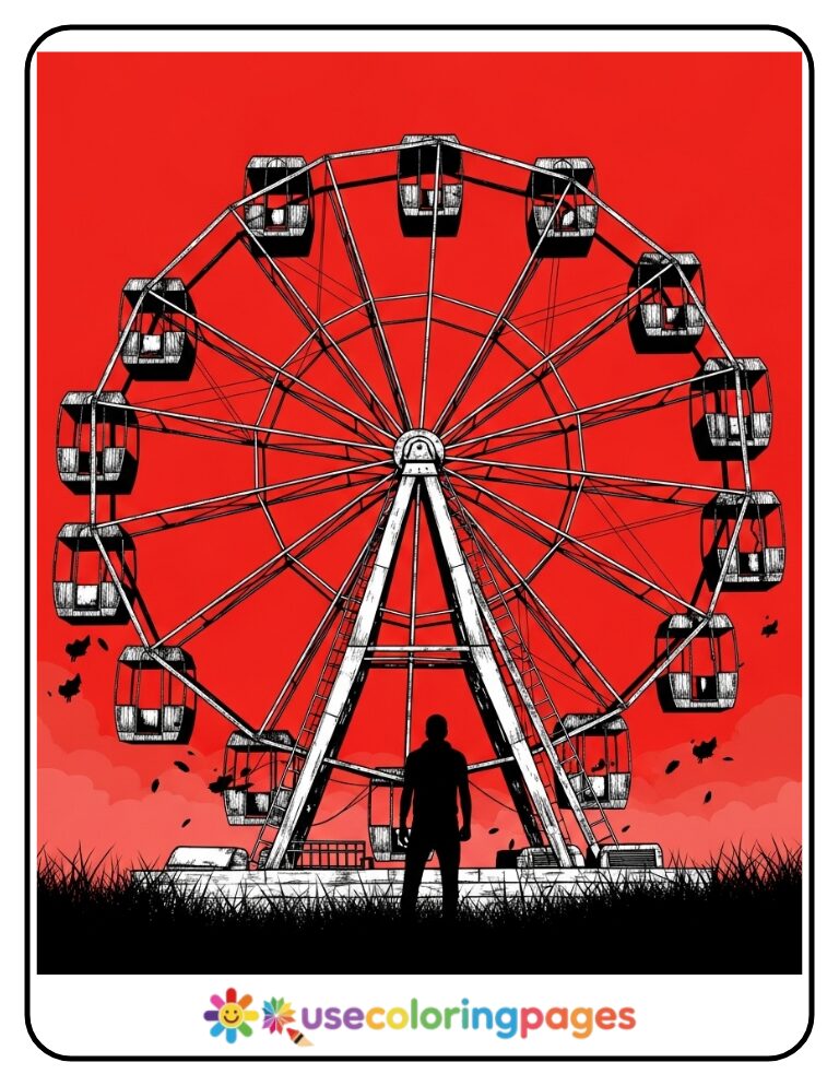 Abandoned Carnival Ferris Wheel Coloring Page Printable