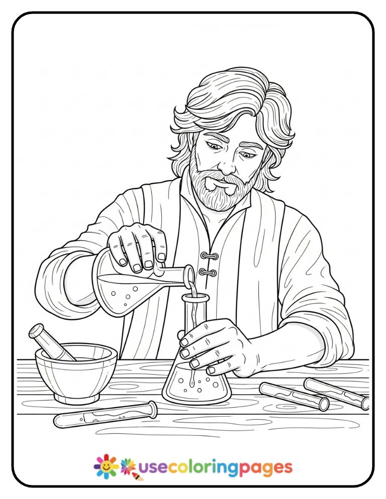 Alchemist Potion Mixing Coloring Page Printable