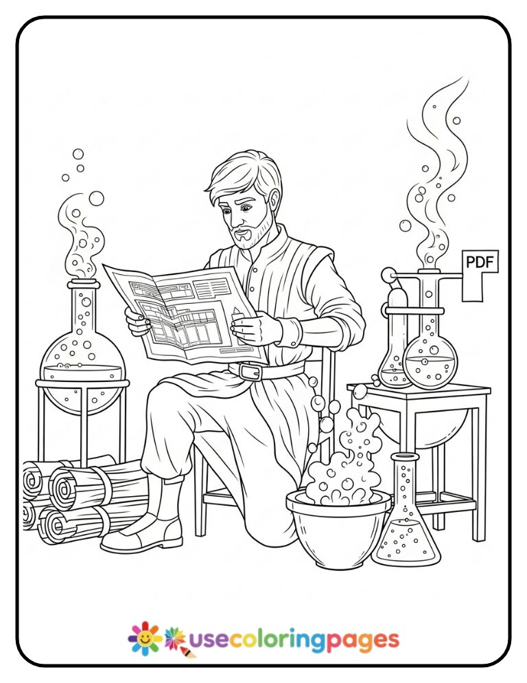 Alchemist Reviewing Blueprint Coloring Page (1)