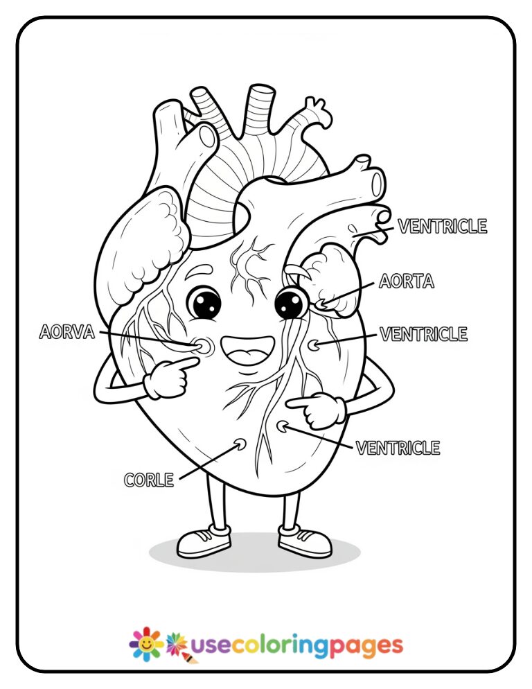 Anatomical Heart Labeling Coloring Page Printable