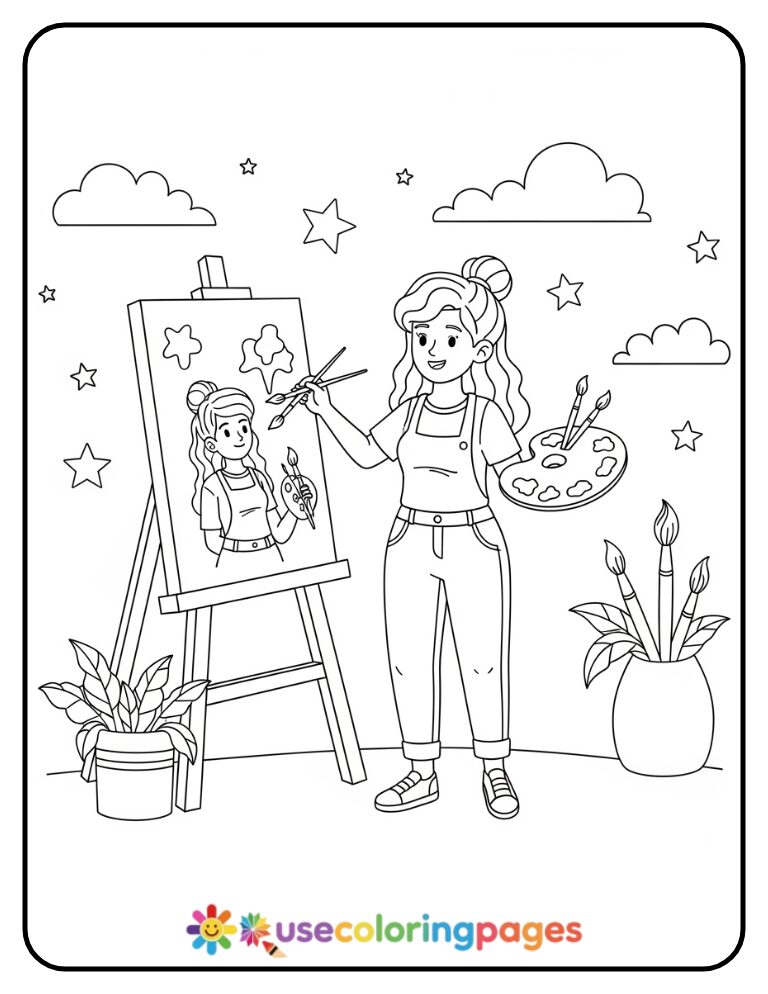 Artistic Painting Session Coloring Page Printable