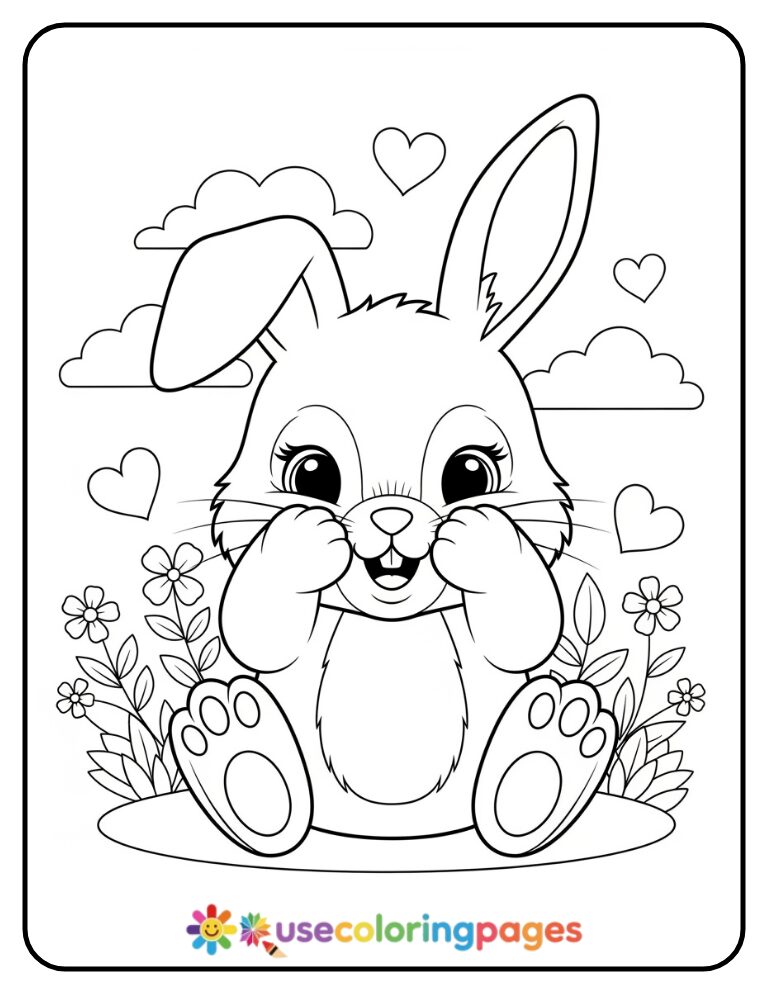 Baby Bunny Playing Peekaboo Coloring Page
