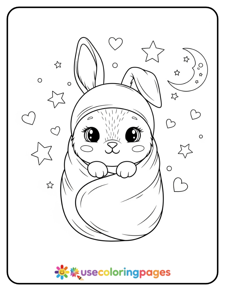 Baby Bunny in a Blanket Coloring Page