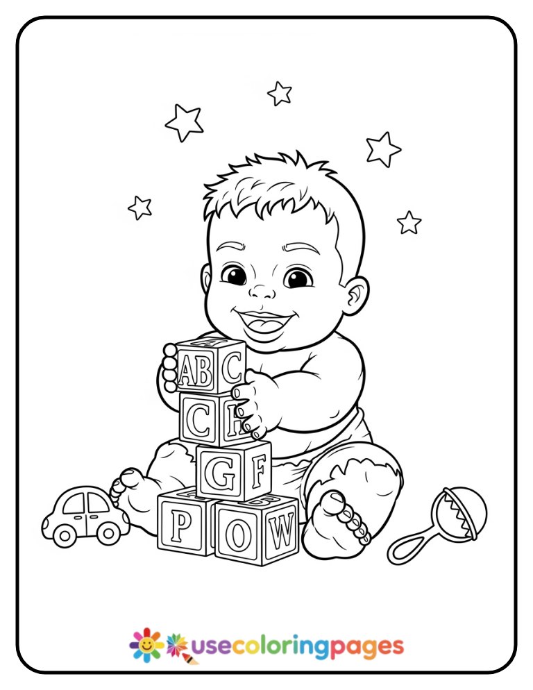 Baby Hulk Playing With Building Blocks Coloring Page Printable