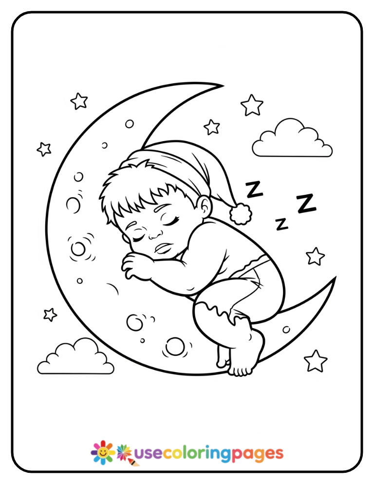 Baby Hulk Sleeping On Moon Coloring Page Printable