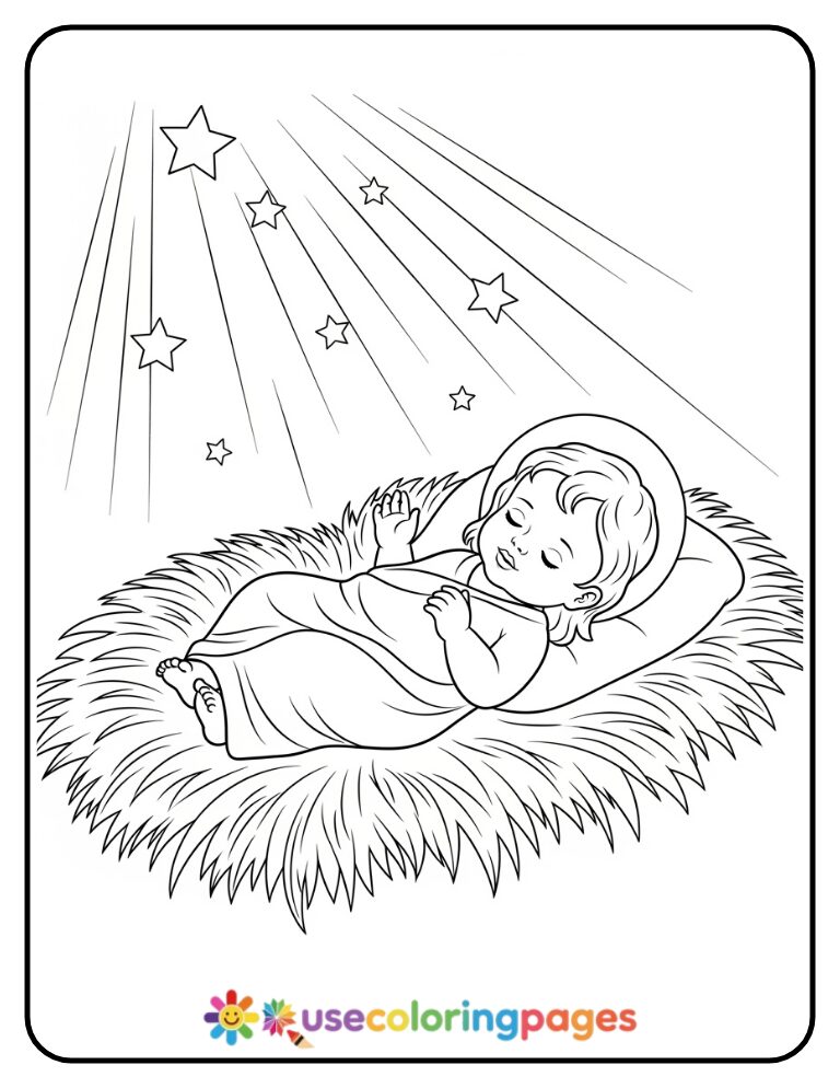 Baby Jesus in the Manger with Radiant Light Coloring Page
