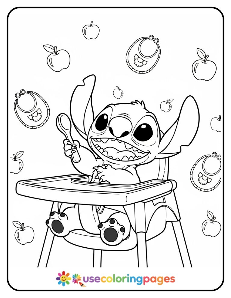 Baby Stitch Sitting in a High Chair Coloring Page