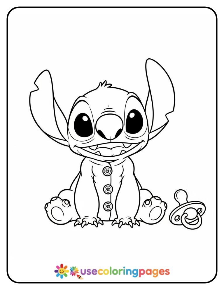 Baby Stitch in a Onesie with Ears Up Coloring Page