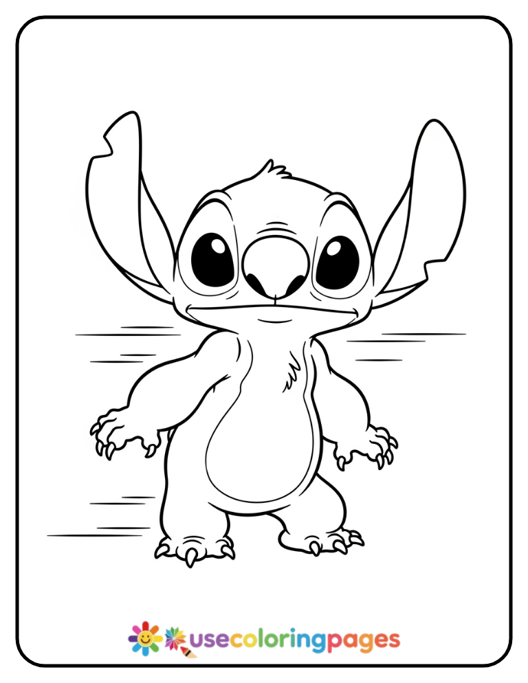 Basic Stitch Walking Coloring Page For Kids