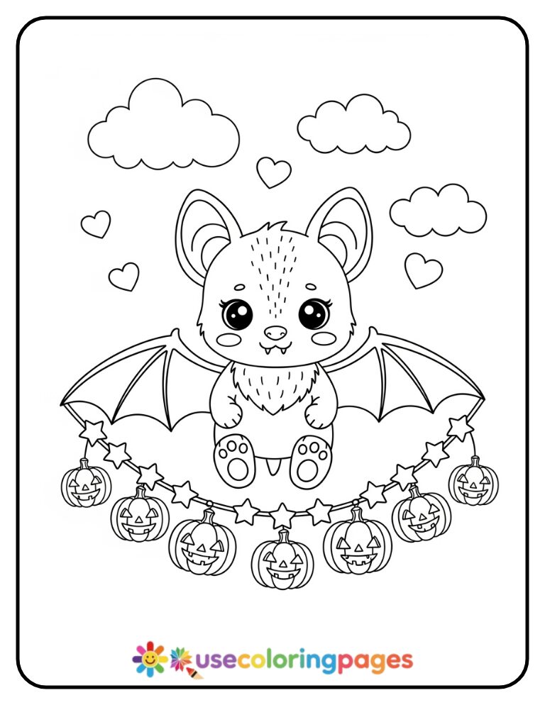 Bat Garland Decoration Coloring Page Printable