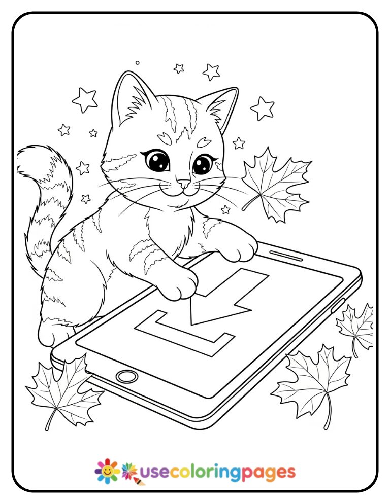 Black Cat Clicking Download Icon Coloring Page