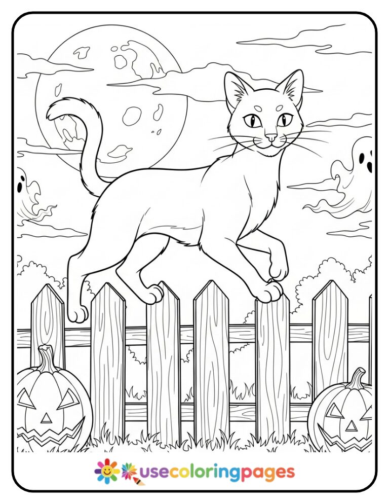 Black Cat Moonlit Prowl Coloring Page Printable