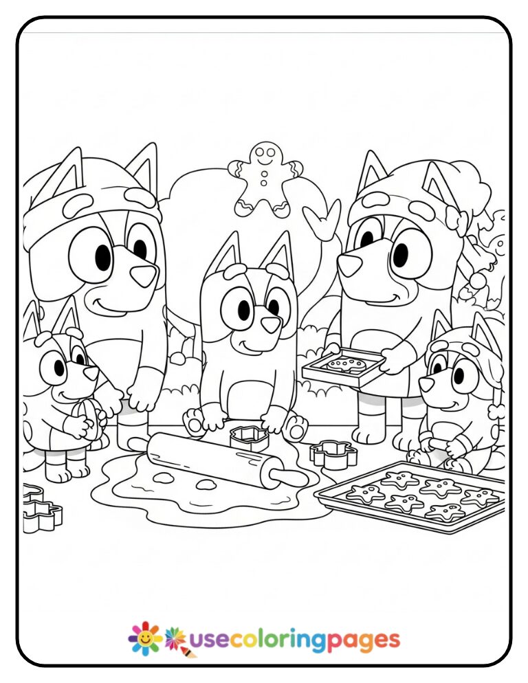 Bluey Baking Gingerbread Cookies Coloring Page