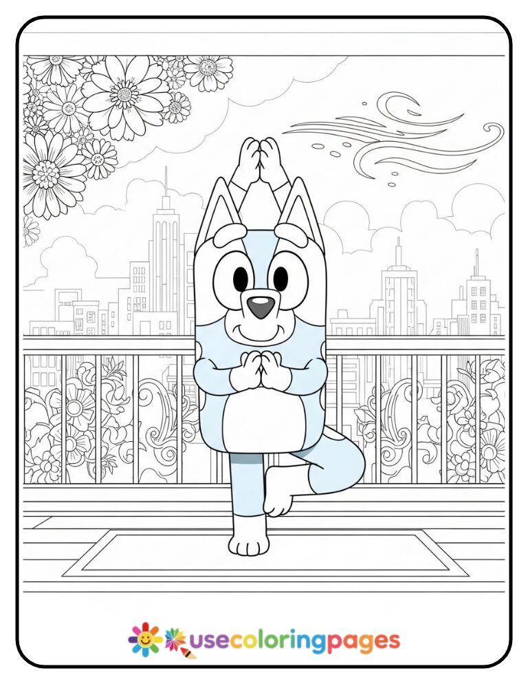Bluey Balcony Yoga Coloring Page